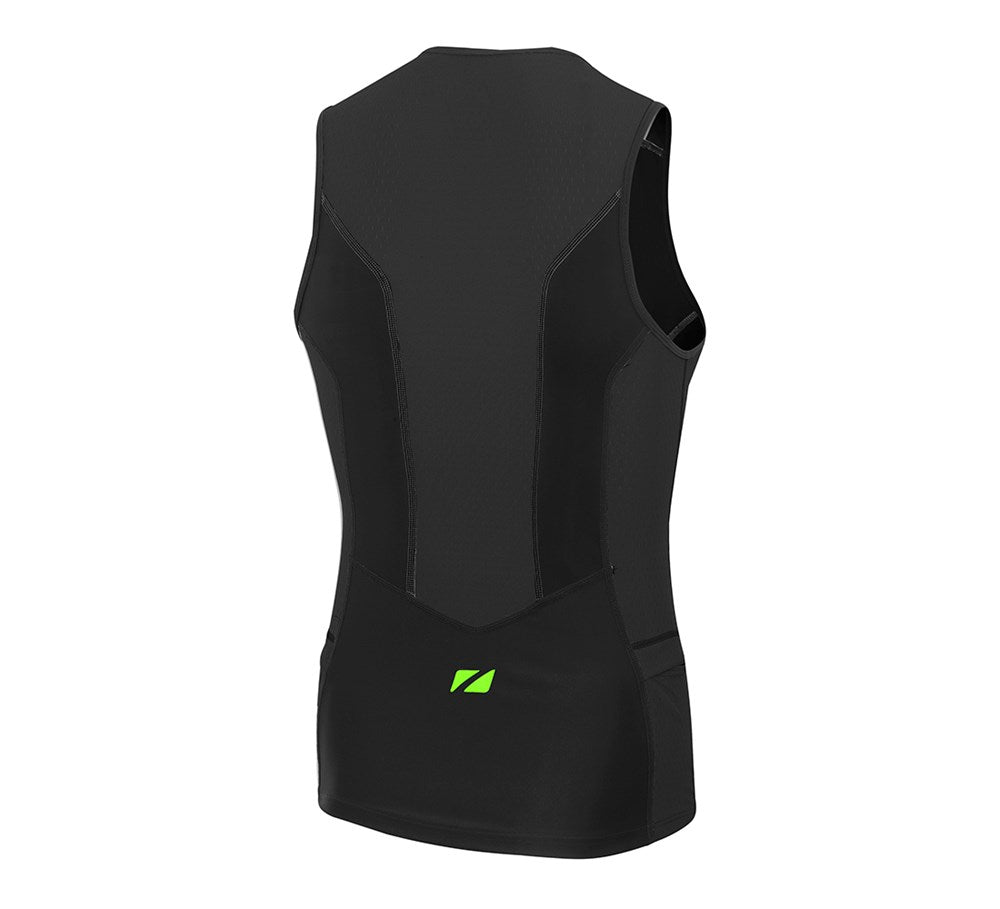 ZONE3 MENS AQUAFLO PLUS SLEEVELESS TRI TOP - BLACK/GREEN