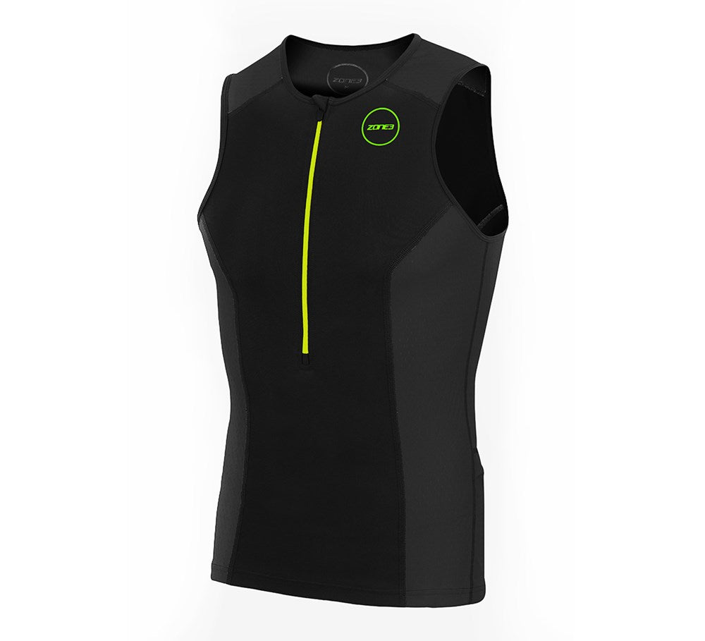 ZONE3 MENS AQUAFLO PLUS SLEEVELESS TRI TOP - BLACK/GREEN