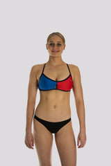 SPEEDO COLOUR BLOCK KEYHOLE TIE BACK TOP