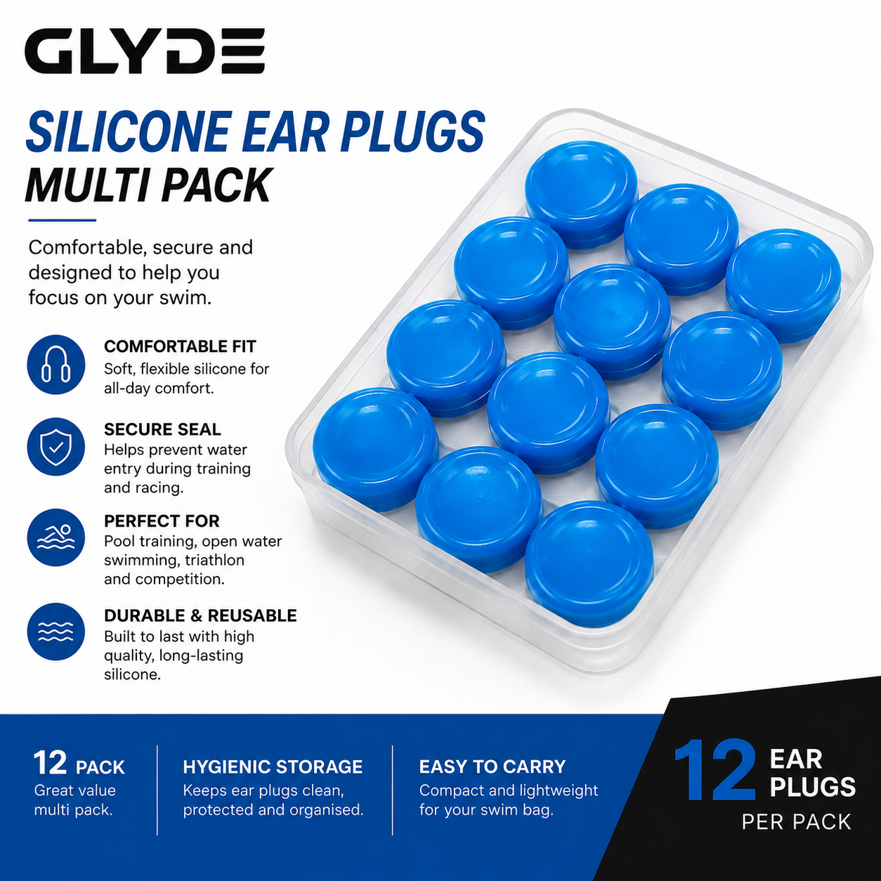 GLYDE SILICONE EAR BUDS - BLUE