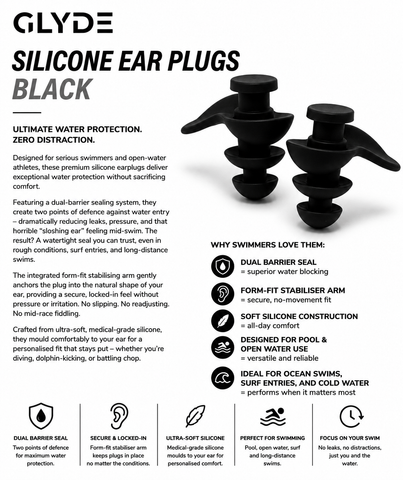 HydraLock Silicone Moulded Ear Plugs -Black