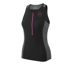 ZONE3 WOMENS AQUAFLO PLUS SLEEVELESS TRI TOP - BLACK/PINK