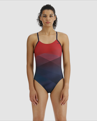 TYR WOMENS RED MULTI FORGE CUTOUTFIT SWIMSUIT